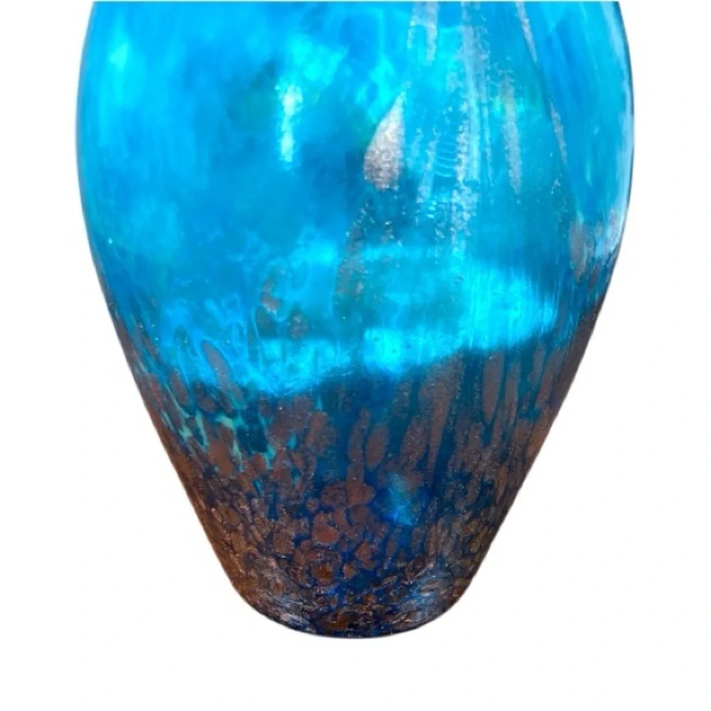 Dale Tiffany Favrile Art Glass Amphora Teal Blue Vase Gold Copper Aventurine 8